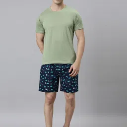 Joven Men Green & Blue Loungewear Set-image-57