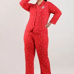 Instafab Plus Polka Dots Printed Pure Cotton Shirt With Pyjamas-image-1