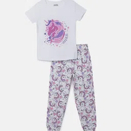mackly Girls Cartoon Characters Printed Pure Cotton T-Shirt With Pyjamas-image-59