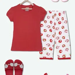 SINI MINI Girls Conversational Printed Pure Cotton Night Suit-image-56