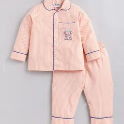 BAESD Girls Collared Neck Striped Elephant Embriodery Pajama  Set Night suit-picture-13