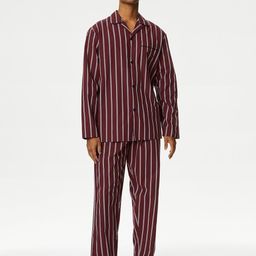 Marks & Spencer Striped Lapel Collar Pure Cotton Night suit-image-49