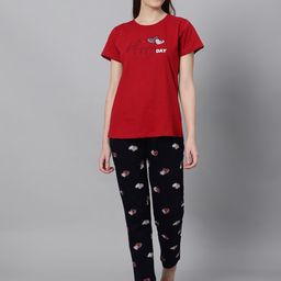 DZZO Typography Printed Round Neck Pure Cotton Night suit-image-37