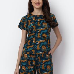 Boston Club Women Green & Black Printed Night suit-image-40