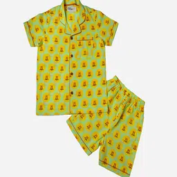 Little Llama Kids Lion Printed Lapel Collar Pure Cotton Shorts & Shorts-image-48