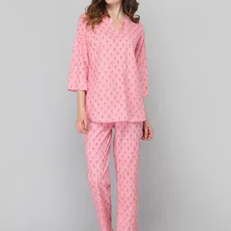 DRAPE IN VOGUE Women Pink & White Floral Printed Night suit-image-18