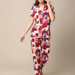 Claura Women Red & Blue Printed Night Suit-picture-16
