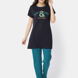 Bell Paper Women Navy Blue & Blue Printed Pure Cotton Night suit-46