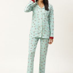 MBeautiful Women Sea Green & Red Printed Night suit-image-87