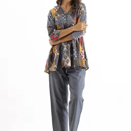 SANSKRUTIHOMES Printed Pure Cotton Night Suit-image-74