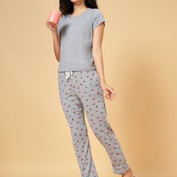 YU by Pantaloons Women Grey & Red Printed Night suit-image-28
