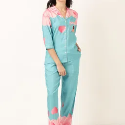 Bannos Swagger Blue & Pink Graphic Printed Shirt With Pyjama-image-79