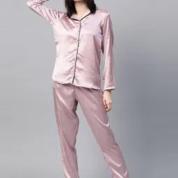 DRAPE IN VOGUE Lapel Collar Satin Night suit-image-85