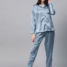 DRAPE IN VOGUE Lapel Collar Satin Night suit-picture-31