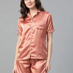 DRAPE IN VOGUE Lapel Collar Satin Night suit-image-34