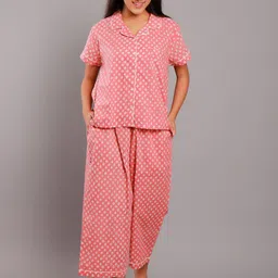 ETC Pink Ethnic Motifs Printed Lapel Collar Pure Cotton Night Suit-image-57