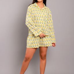 ETC Yellow Ethnic Motifs Printed Pure Cotton Night Suit-picture-4