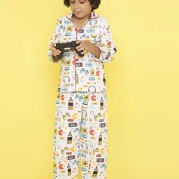 Knitting Doodles Unisex Kids Printed Night suit-image-97