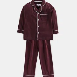 Nite Flite Kids Maroon Solid Night Suit-image-56