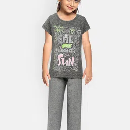 Eimoie Girls Grey Printed Pure Cotton Night suit-image-49