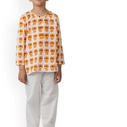 frangipani Kids Orange & Off White Printed Cotton Night suit-image-62