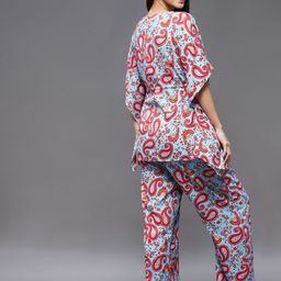BAESD Ethnic Motifs Printed Kaftan Top With Pyjamas image 2