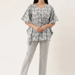 Bannos Swagger Women White & Grey Printed Night suit-image-27