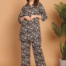 Indreams Printed Pure Cotton Mandarin Collar Night suit-picture-17