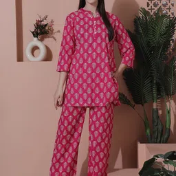 Indreams Printed Pure Cotton Kurti With Pyjamas-picture-44