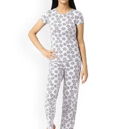 SINI MINI Girls Floral Printed Pure Cotton T-shirt With Pyjama-image-9