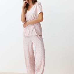 Trendyol Floral Printed V-Neck T-shirt With Pyjamas-picture-8