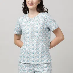 mackly Floral Printed Pure Cotton T-shirt & Short Night Suit-image-51