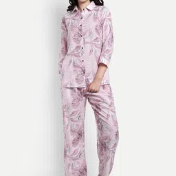 NIGHT FLOSS Floral Printed Pure Cotton Night Suit-image-75