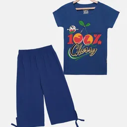 SINI MINI Girls Typography Printed Pure Cotton Night Suit-image-20