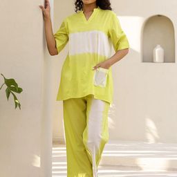 SANSKRUTIHOMES Colourblocked Mandarin Collar Pure Cotton Night Suit-image-75