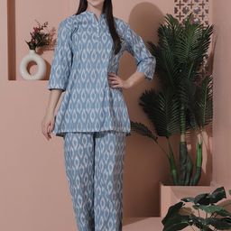 Indreams Printed Pure Cotton Kurti With Pyjamas-picture-1