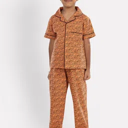 Growing Tree Kids Abstract Printed Pure Cotton Night Suit-image-38