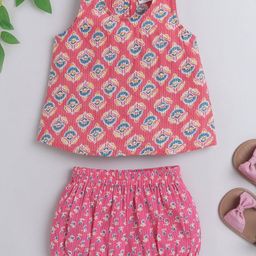 The Magic Wand Girls Ethnic Motifs Printed Pure Cotton Night Suit-image-5