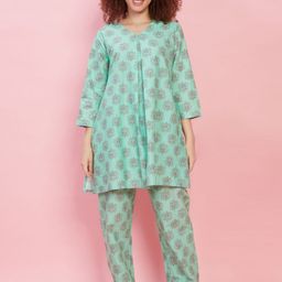 evolove Ethnic Motifs Printed Pure Cotton V-Neck Night Suit-image-9