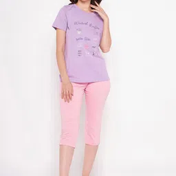 MADAME M SECRET Typography Printed Pure Cotton Night Suit-image-37