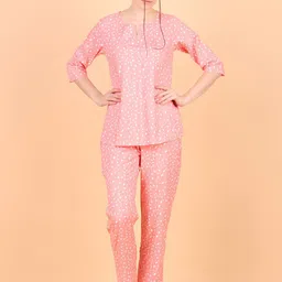 Ichaa Floral Printed Notched Neck Top With Pyjamas-picture-17