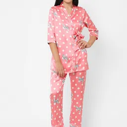 Sweet Dreams Women 3-Pieces Printed Slip with Robe & with Lounge Pants-image-26