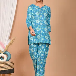 Bhoolft Floral Printed Pure Cotton Kurti With Pyjamas-picture-12
