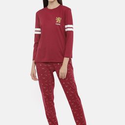 Snarky Gal Women Maroon & White Harry Potter Printed Night suit-image-6