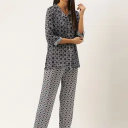 Bannos Swagger Geometric Printed Satin Night Suit-image-72
