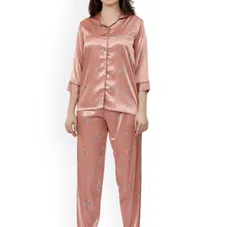 ESTERIA Geometric Printed Shirt With Pyjamas Satin Night Suit-image-18
