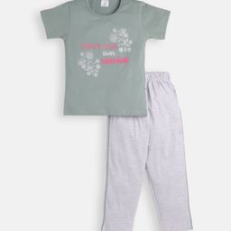 Todd N Teen Girls Green & Grey Cotton Printed Night suit-image-77