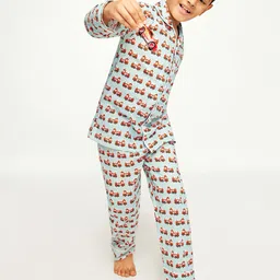 frangipani Boys Red & Blue Printed Pure Cotton Night suit-10