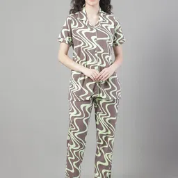 Kanvin Camel Brown & Green Abstract Printed Night Suit-image-37