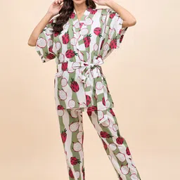 MABISH by Sonal Jain Conversational Printed Shoulder Strap Pure Cotton Kaftan Night suit-picture-25